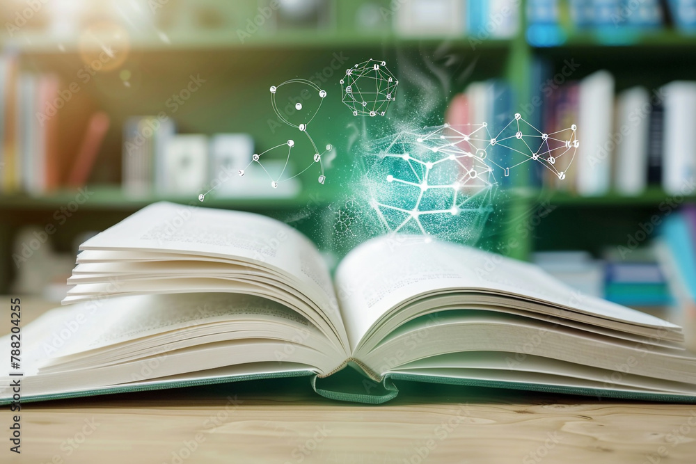 Open books and icons of science. The concept of modern education Open books and icons of science. The concept of modern education