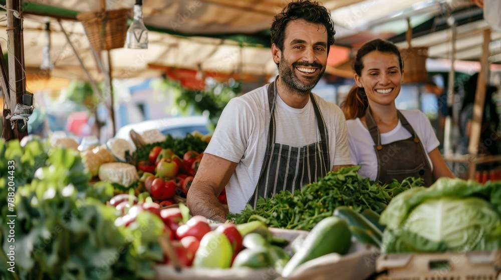 Female and Male italian Partners Managing small family business to sell farm vegetables Female and Male italian Partners Managing small family business to sell farm vegetables