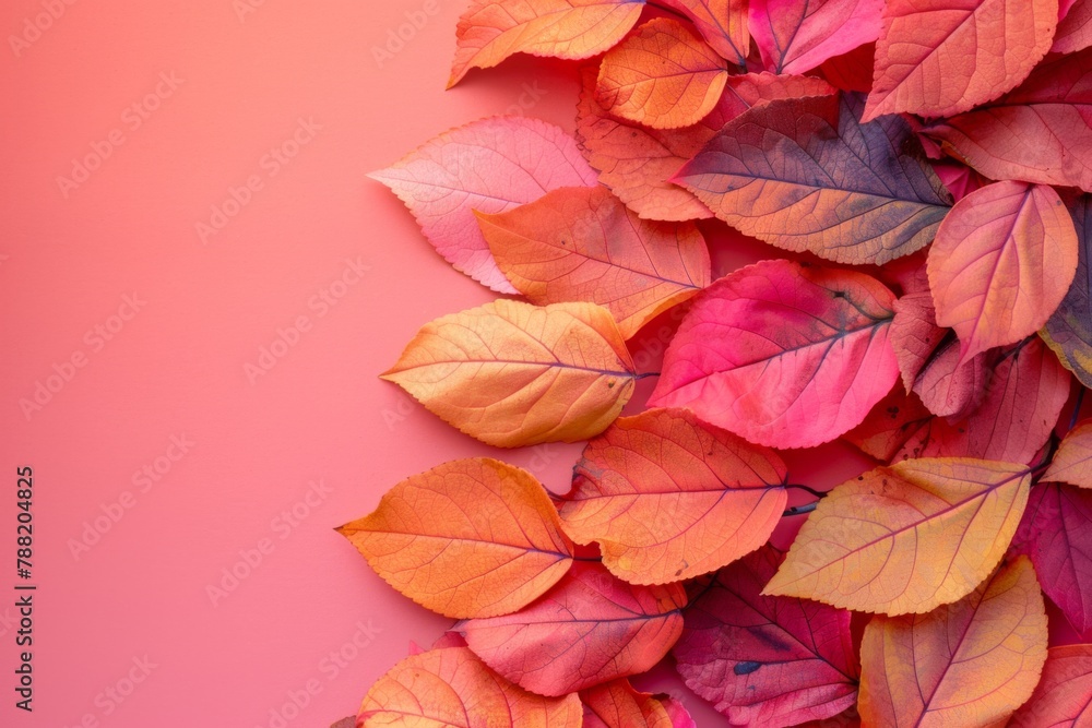Autumn Leaves on Vibrant Pink Background