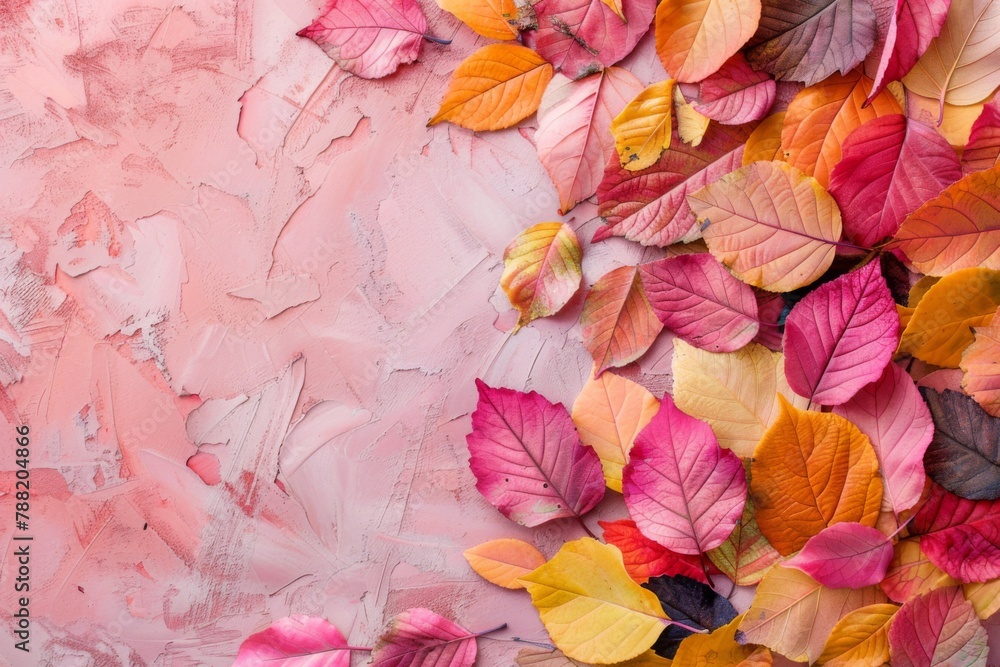 Fall Foliage on Textured Pink Canvas

