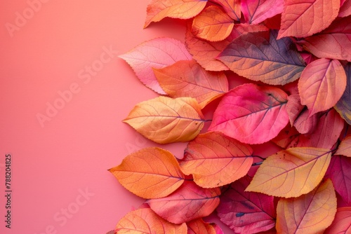 Autumn Leaves on Vibrant Pink Background