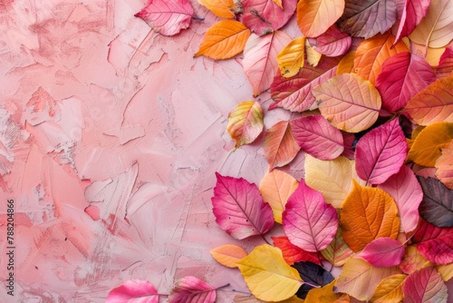 Fall Foliage on Textured Pink Canvas
