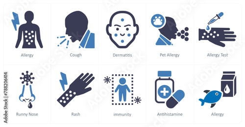 A set of 10 allergy icons as allergy, cough, dermatitis