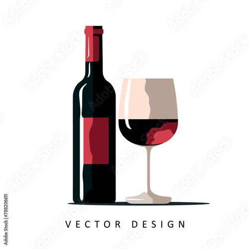 bottle and glass of red wine minimalist vector design isolated illustration