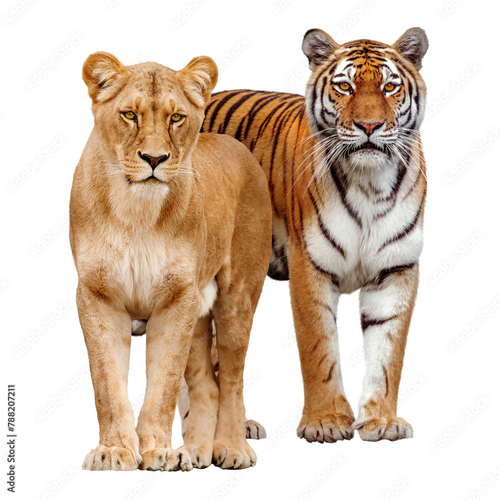Obraz premium Lion, tiger png clipart, female wildlife animal on transparent background