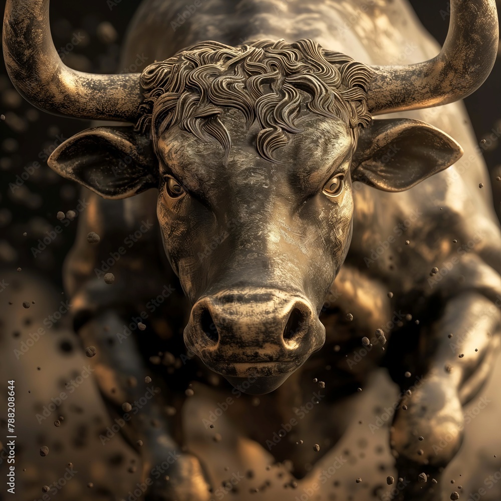 Naklejka premium Bull on stock market exchange background. Crypto Bull Market