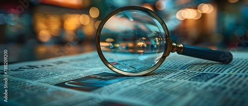 Exploring Financial Clarity: Magnified Insights on Market News. Concept Financial Market Analysis, Investment Strategies, Economic Trends, Portfolio Management, Wealth Building photo