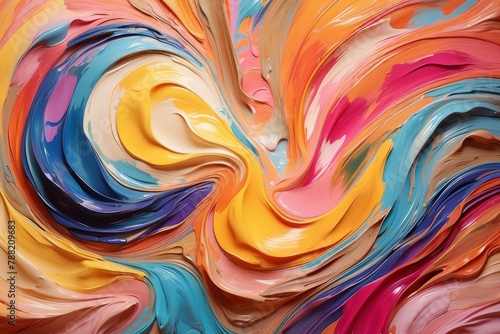 Captivating abstract art featuring a vibrant swirl of colors at its heart, surrounded by soft brush strokes that blend seamlessly. The composition is centered with a slight tilt