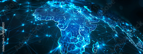 background with particles, Global network, Digital map of Asia, world map overlays a dark, intricate circuit board, symbolizing global connectivity and technology, Communications network map, Ai 