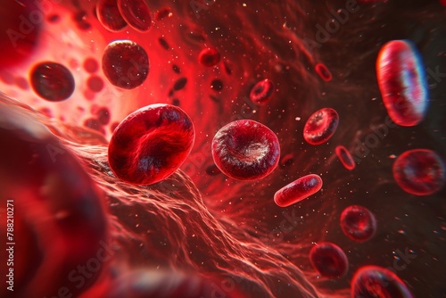 Red Blood Cells Floating in a Vein of Blood, Artistic representation of the blood cells under a microscope, AI Generated photo