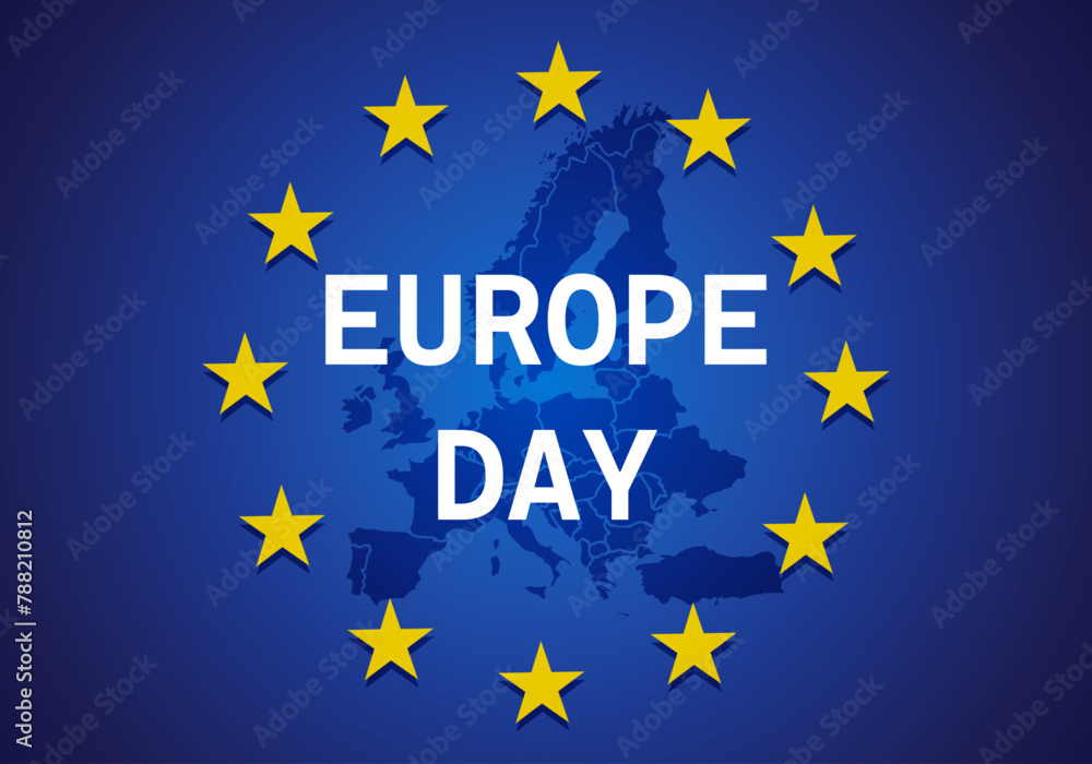 Fondo azul del día de Europa con mapa de Europa. Fondo azul del día de Europa con mapa de Europa.
