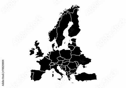 Mapa negro de Europa en fondo blanco.