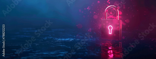 background with glowing lights, Digital padlock for computing system on dark blue background, cyber security, Digital padlock for quantum computing system, cyber security technology, Ai 