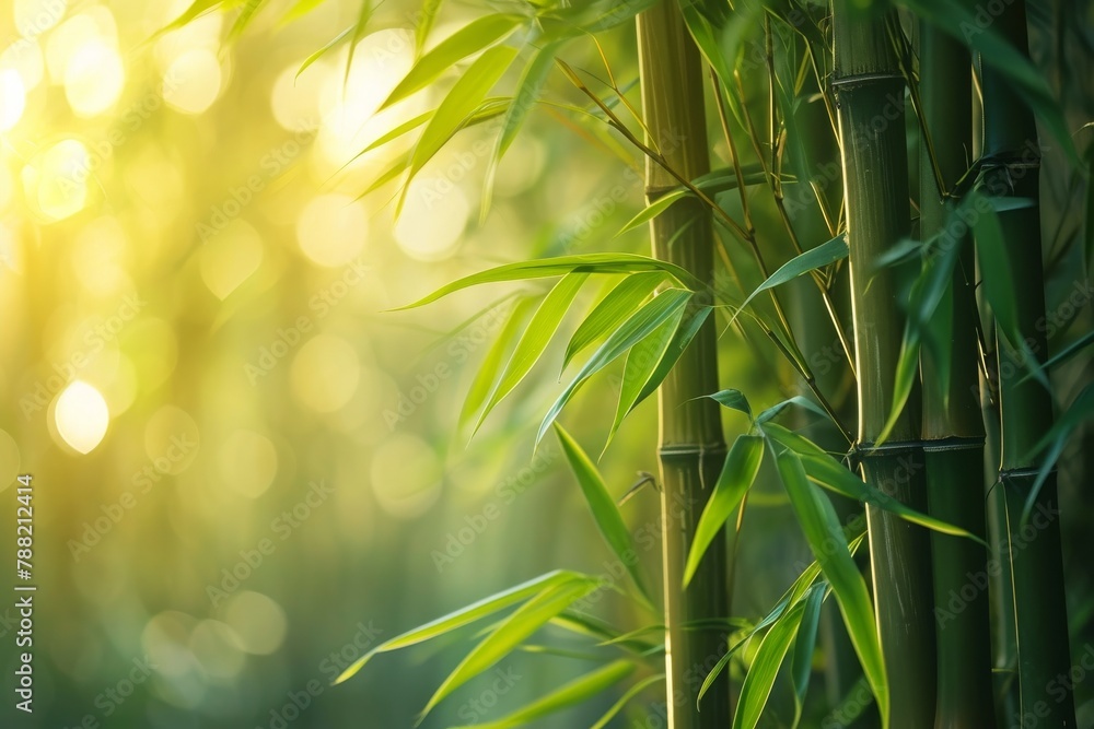 A photo capturing a bamboo tree, with sunlight brilliantly illuminating the leaves, creating a captivating display of natural light, Bamboo forest bathed in the soft morning light, AI Generated A photo capturing a bamboo tree, with sunlight brilliantly illuminating the leaves, creating a captivating display of natural light, Bamboo forest bathed in the soft morning light, AI Generated