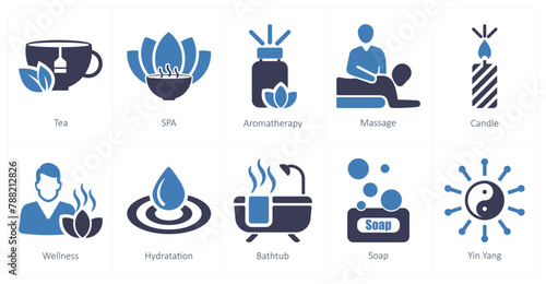 A set of 10 beauty and spa icons as tea, spa, aromatherapy