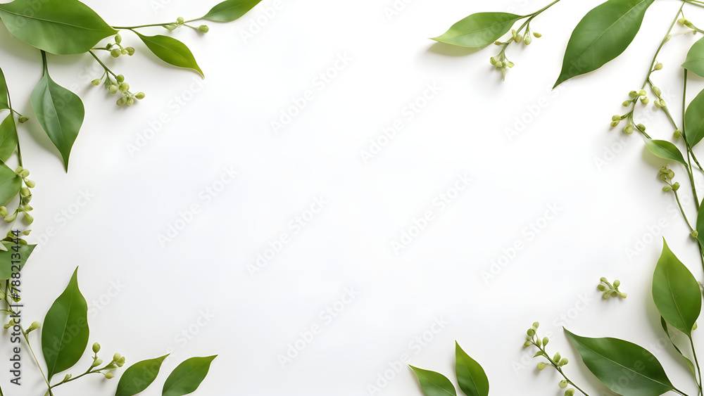 Fototapeta premium green leaves border abstract on white background
