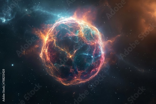 A vibrant ball of fire illuminates the dark expanse of space, creating a mesmerizing celestial spectacle, Beautiful transformation of a supergiant star into a nebula, AI Generated photo