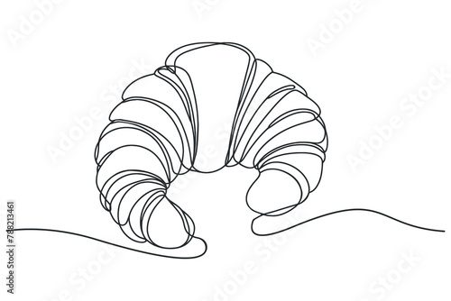Continuous one line drawing croissant. Baking Logo concept. vector