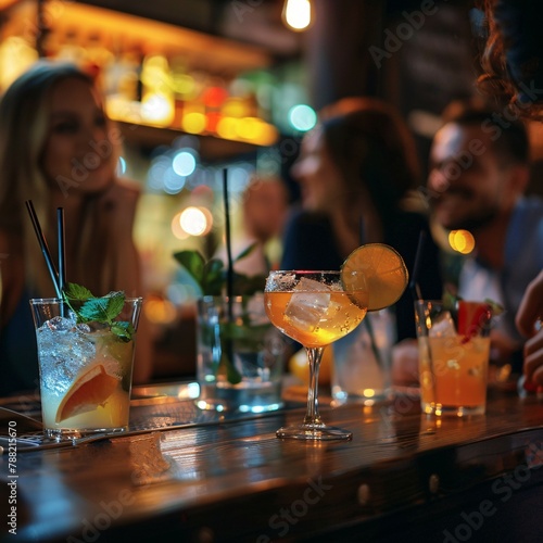 non-alcoholic cocktails at the bar of a modern bar photo