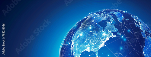 Blue planet earth, Earth, Earth day,  Digital world globe centered on North America, concept of North America global network and connectivity, data transfer and cyber technology, Ai