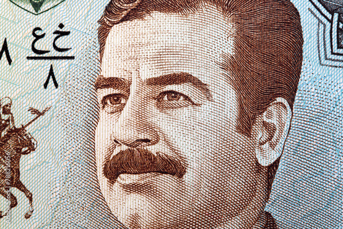 Saddam Hussein a closeup portrait from Iraqi money