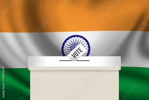 General Election in India concept background with box and voting paper. India upcoming election concept backdrop