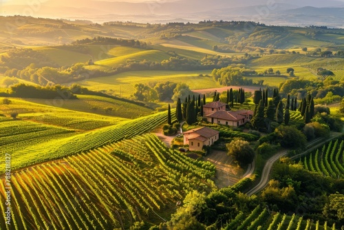 Aerial View of a Vineyard in the Countryside  Bird s-eye view of sprawling vineyards in Tuscany  Italy  AI Generated