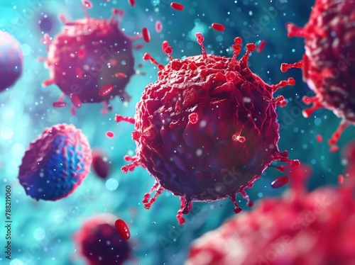 Illustrative Visualization of T Cells in Immune Response - Generative AI