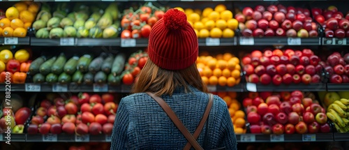 Consumer Weighing Costs Amid Soaring Produce Prices. Concept Inflation, Rising Food Costs, Budget Management, Consumer Concerns