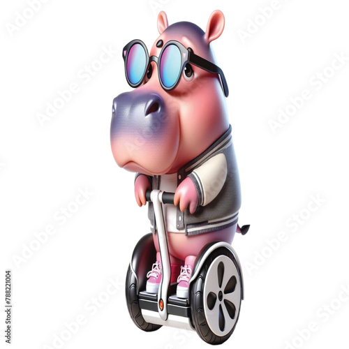 Hippo drives a Segway clipart watercolor
