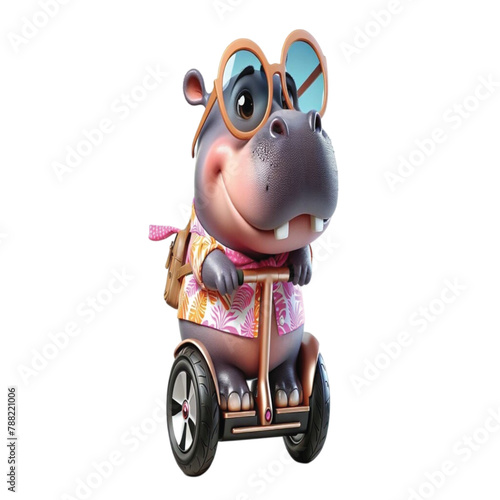 Hippo drives a Segway clipart watercolor
