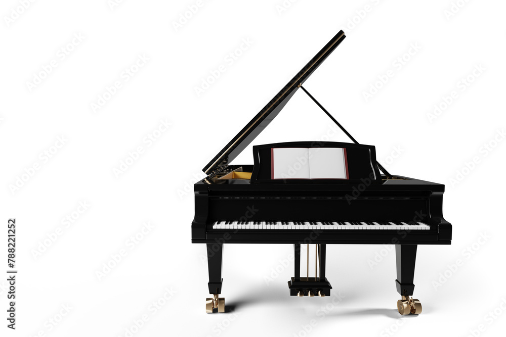 Naklejka premium Classic black grand piano with open lid on transparent background