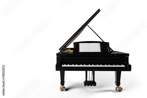 Classic black grand piano with open lid on transparent background © Photocreo Bednarek