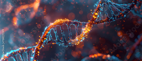 DNA helix strand merging with technological tendrils, bio-tech medical concept photo