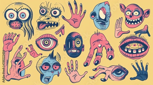 1930's style vintage cartoon mascot set in vector form hands, legs, and faces