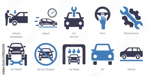 A set of 10 car icons as vehicle, speed, car service