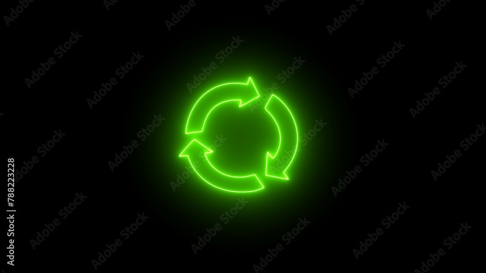 Neon line Refresh 3 arrow sign. Glowing neon recycling circle sign with isolated arrow on black background. Rotation arrows in a circle sign. Vector Illustration. Neon line Refresh 3 arrow sign. Glowing neon recycling circle sign with isolated arrow on black background. Rotation arrows in a circle sign. Vector Illustration.
