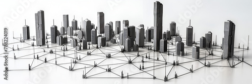 Architectural 3D model illustration of a large city on a white background. 