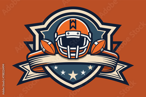 A classic football (American) emblem logo with a helmet and crossed laces