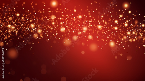 Red background with golden sparkling particles and bokeh lights