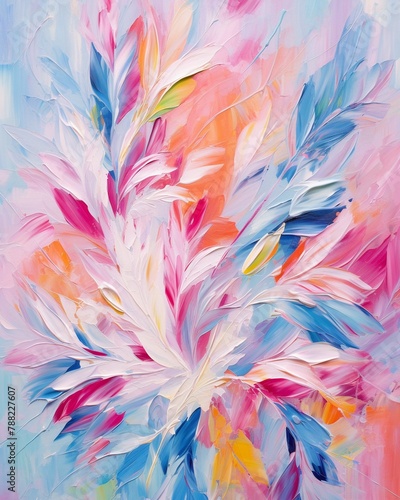 Colordrenched petal abstract, palette knife flair, modern style photo