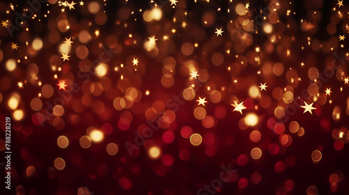 Red background with golden sparkling particles and bokeh lights