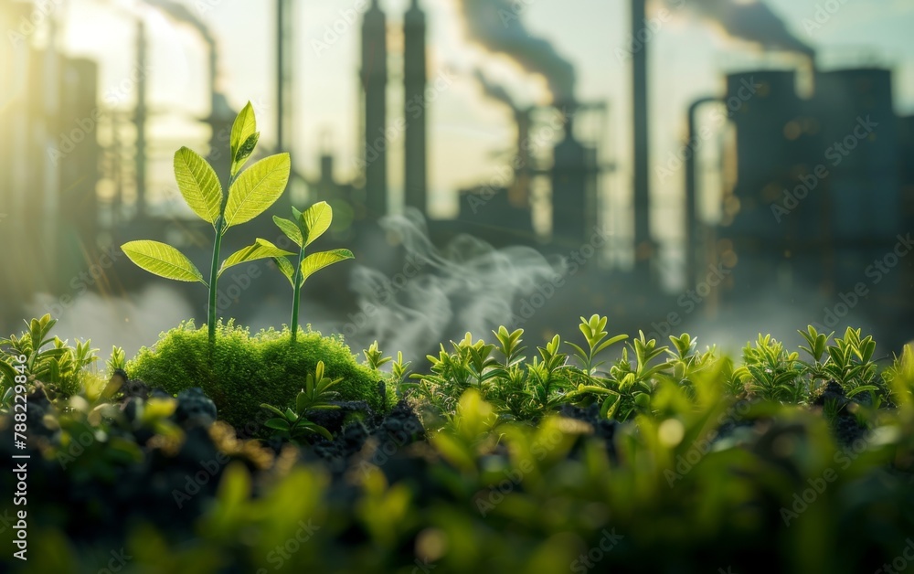 Green factory industry for good environment ozone air low carbon footprint production concept Green factory industry for good environment ozone air low carbon footprint production concept