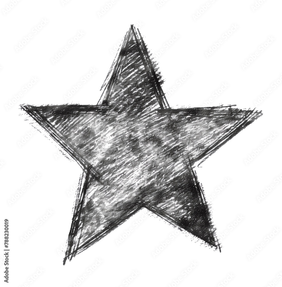 Grunge-Style Graphite Pencil Star Illustration with Hatching Texture ...