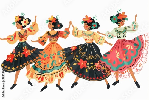 Mexican girls in traditional attire dancing