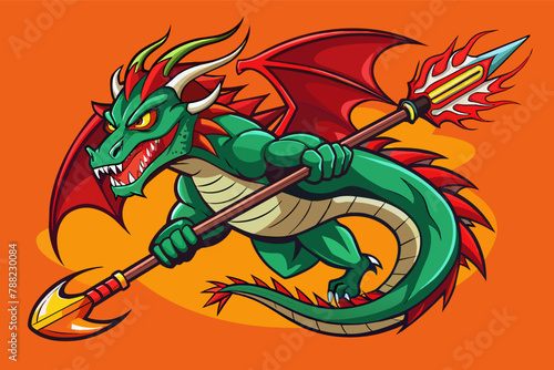 A fierce dragon wrapped around a lacrosse stick