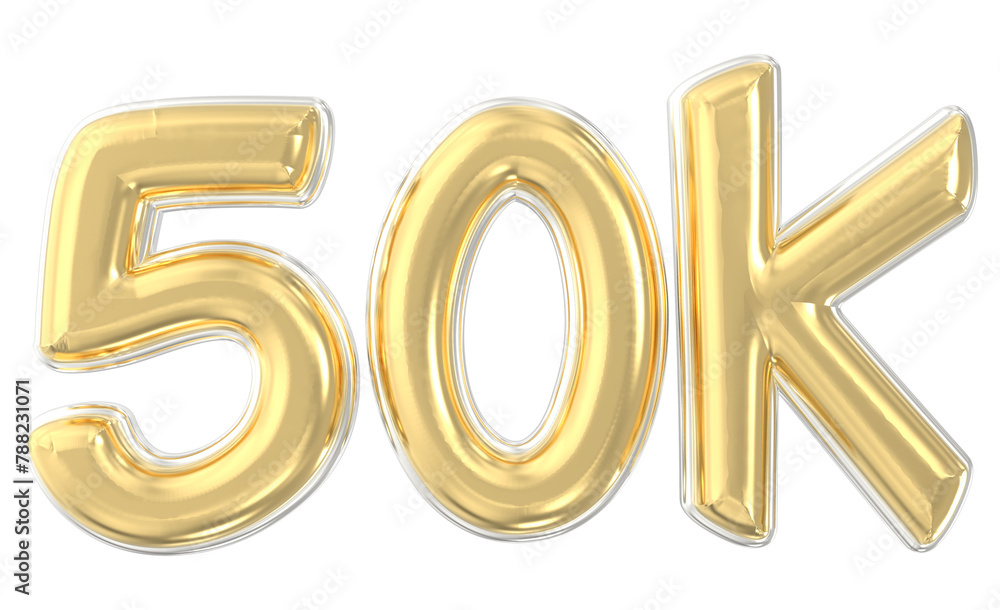 50K Follow Gold Number 3D Render 50K Follow Gold Number 3D Render