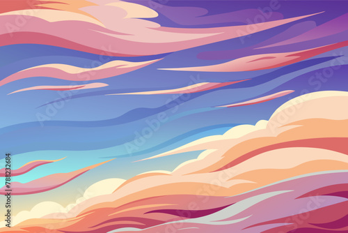 Pastel clouds waving on blue sky illustration, Beautiful pastel color sky vector