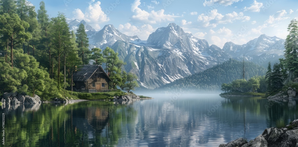 horizontal tranquil landscape with lake and mountains horizontal tranquil landscape with lake and mountains