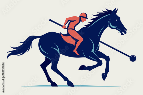 A horse in mid-gallop integrated with a polo mallet